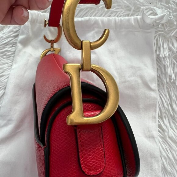 CHRISTIAN DIOR Grained Calfskin Mini Saddle Bag in Red - Picture 3 of 12
